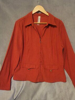 L.A. Blues Rust Collared Full Zip Jacket Buttoned Flap Pockets Womens Size XL